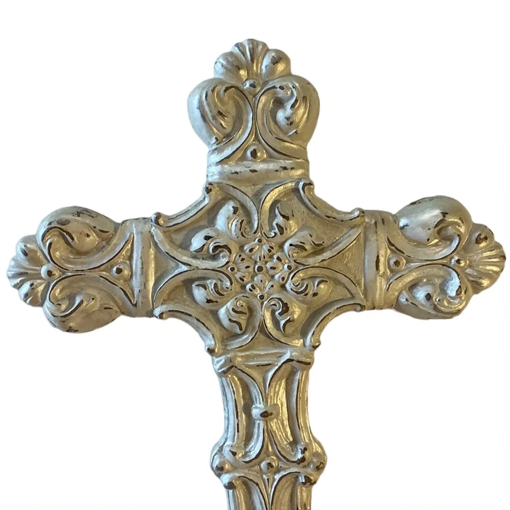 Beautiful White Wash Faux Cross Looks Vintage Spiritual Great Condition!